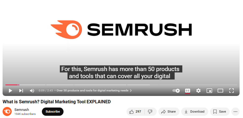 Good title example for YouTube video Semrush